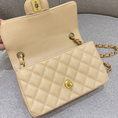 CH  MINI CLASSIC HANDBAG 20 Grained Calfskin Apricot