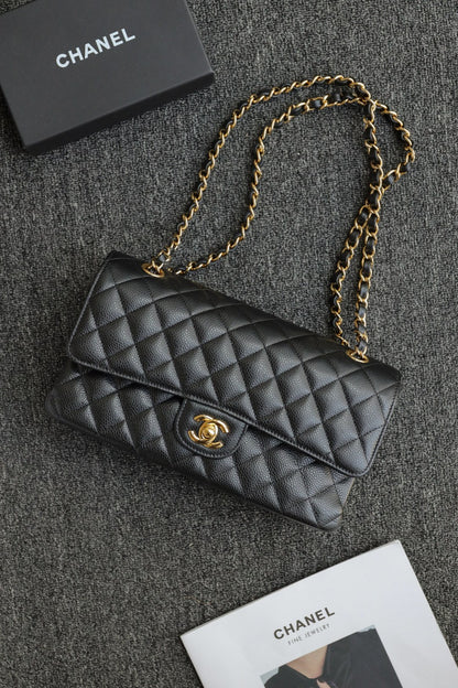 CH CLASSIC 11.12 HANDBAG 25.5 Grained Calfskin Black