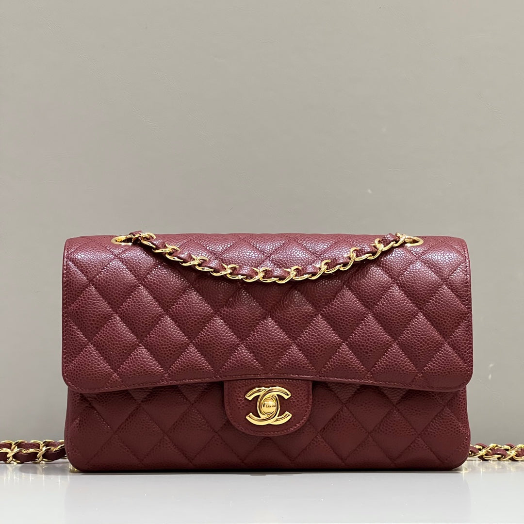 CH CLASSIC 11.12 HANDBAG 25.5 Grained Calfskin Red Wine Color