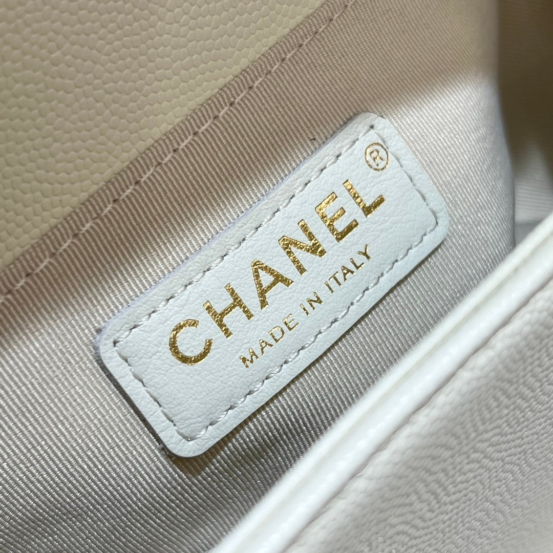 CH SMALL BOY HANDBAG 20 Small Grained Calfskin Ivory White
