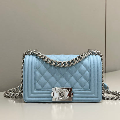 CH SMALL BOY HANDBAG 20 Small Grained Calfskin Light Blue
