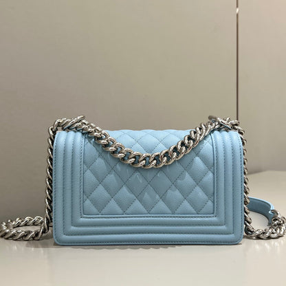 CH SMALL BOY HANDBAG 20 Small Grained Calfskin Light Blue