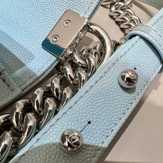 CH SMALL BOY HANDBAG 20 Small Grained Calfskin Light Blue