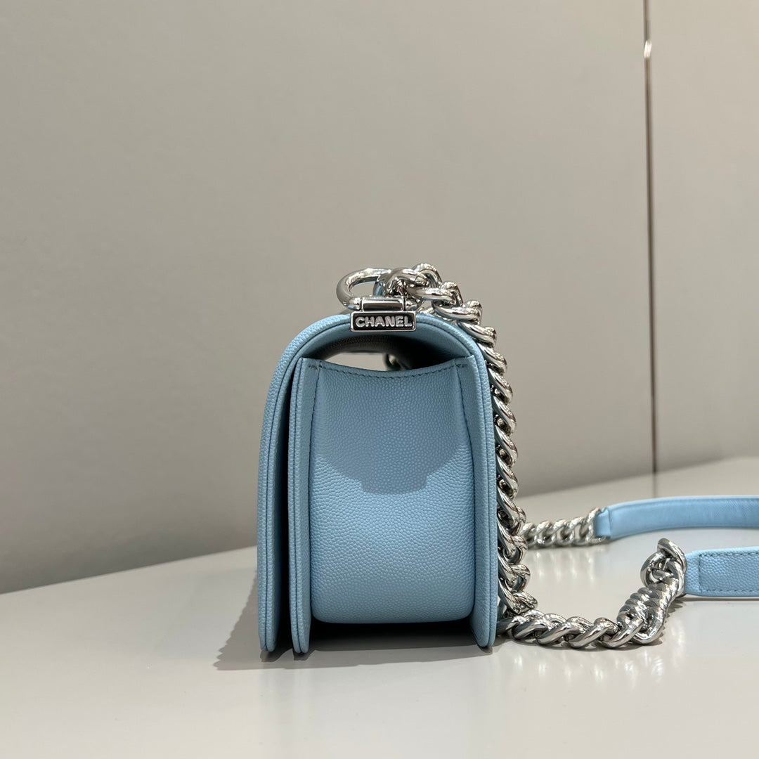 CH SMALL BOY HANDBAG 20 Small Grained Calfskin Light Blue