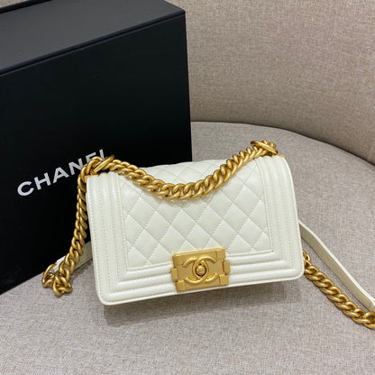 CH SMALL BOY HANDBAG 20 Small Grained Calfskin Ivory White