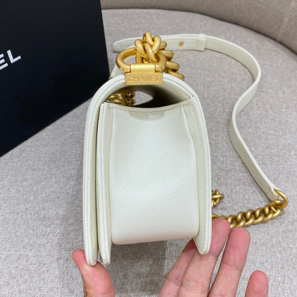 CH SMALL BOY HANDBAG 20 Small Grained Calfskin Ivory White