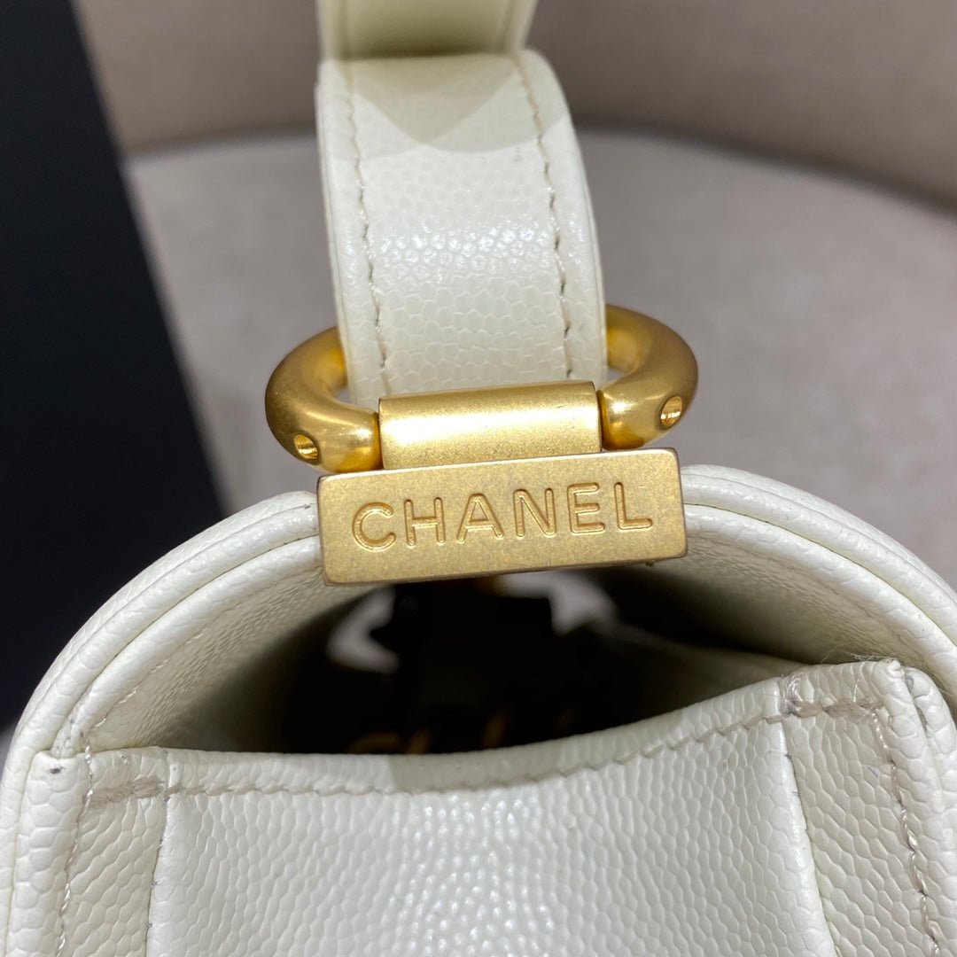 CH SMALL BOY HANDBAG 20 Small Grained Calfskin Ivory White