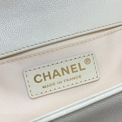 CH SMALL BOY HANDBAG 20 Small Grained Calfskin Ivory White