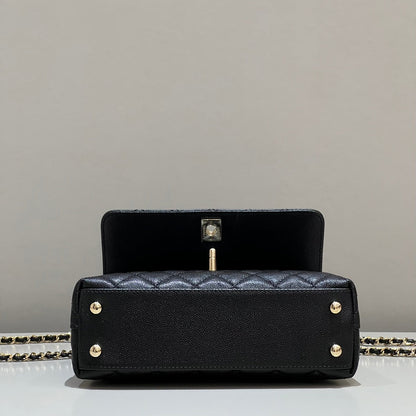 CH FLAP BAG WITH TOP HANDLE 24  Grained Calfskin Black