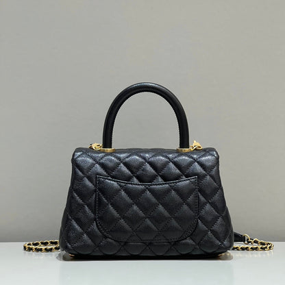 CH FLAP BAG WITH TOP HANDLE 24  Grained Calfskin Black