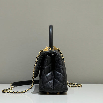 CH FLAP BAG WITH TOP HANDLE 24  Grained Calfskin Black