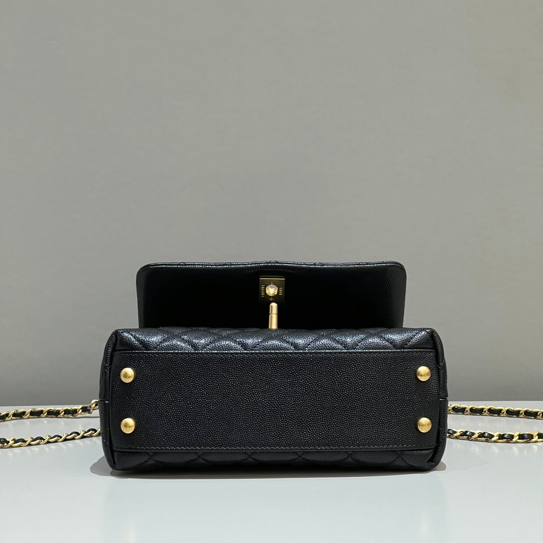 CH FLAP BAG WITH TOP HANDLE 24  Grained Calfskin Black