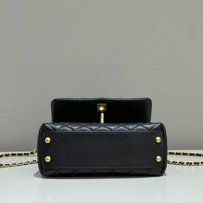 CH FLAP BAG WITH TOP HANDLE 24  Grained Calfskin Black