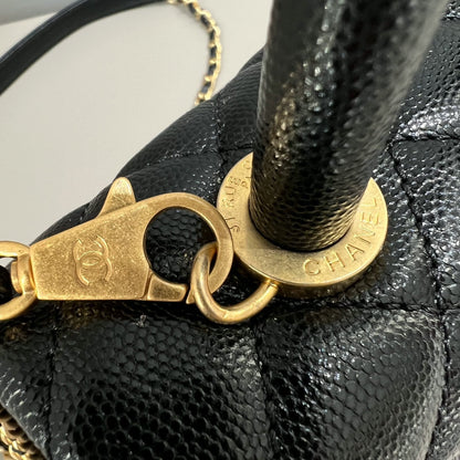 CH FLAP BAG WITH TOP HANDLE 24  Grained Calfskin Black