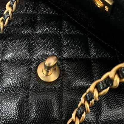 CH FLAP BAG WITH TOP HANDLE 24  Grained Calfskin Black