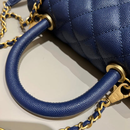 CH  FLAP BAG WITH TOP HANDLE 24  Small Grained Calfskin Navy Blue