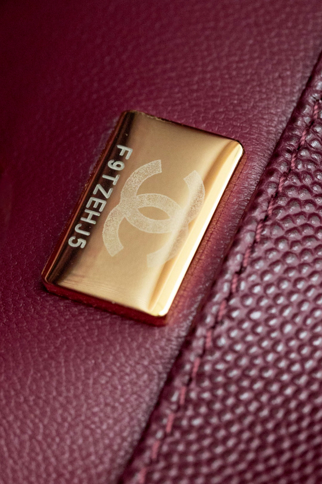 CH  FLAP BAG WITH TOP HANDLE 24  Small Grained Calfskin Red Wine Color