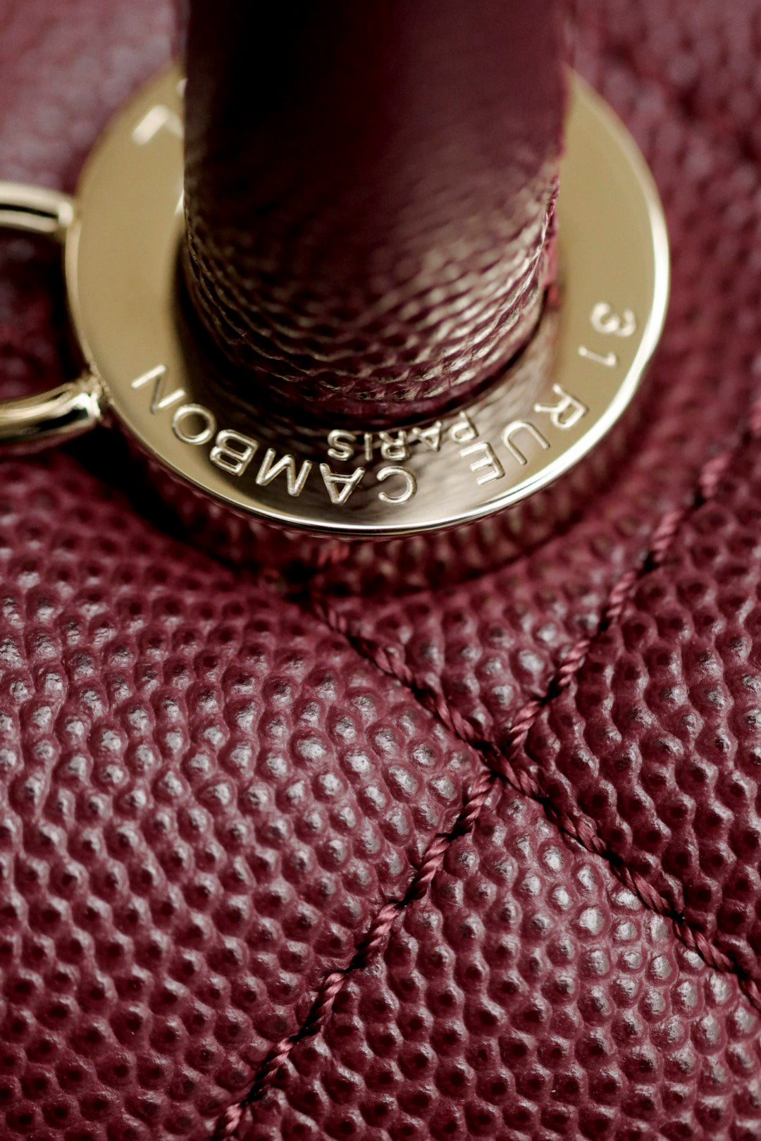 CH  FLAP BAG WITH TOP HANDLE 24  Small Grained Calfskin Red Wine Color