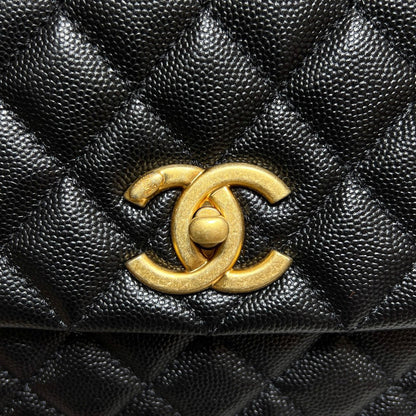CH LARGE FLAP BAG WITH TOP HANDLE 29  Small Grained Calfskin Lizard Handle Black