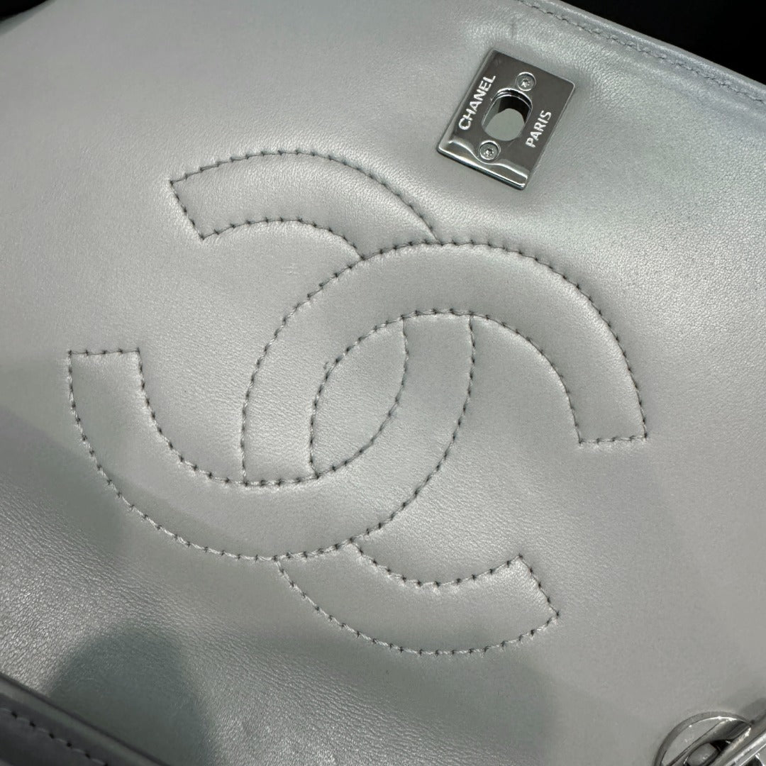 CH FLAP BAG WITH TOP HANDLE Trendy cc Lambskin Dove Gray