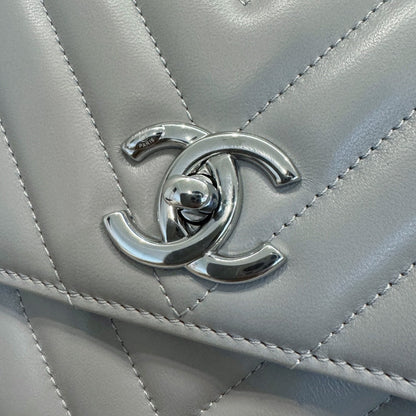 CH FLAP BAG WITH TOP HANDLE Trendy cc Lambskin Dove Gray