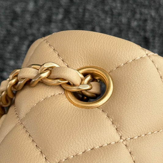 CH CF20 Golden Globe CLASSIC HANDBAG  Lambskin Milk tea color