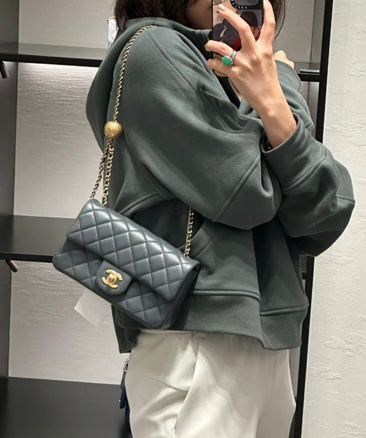 CH  CF20 Golden Globe CLASSIC HANDBAG  Lambskin Dark Gray