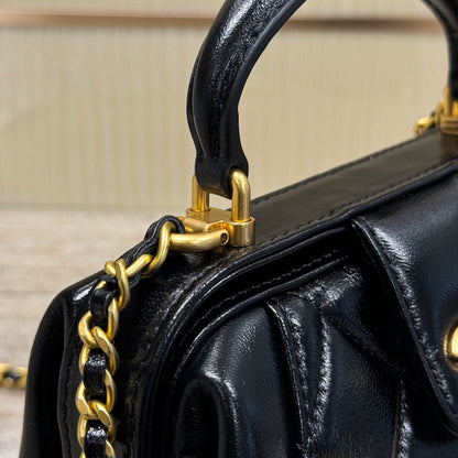 CH 24A Doctor bag Shiny Lambskin & Gold-Tone Metal Black