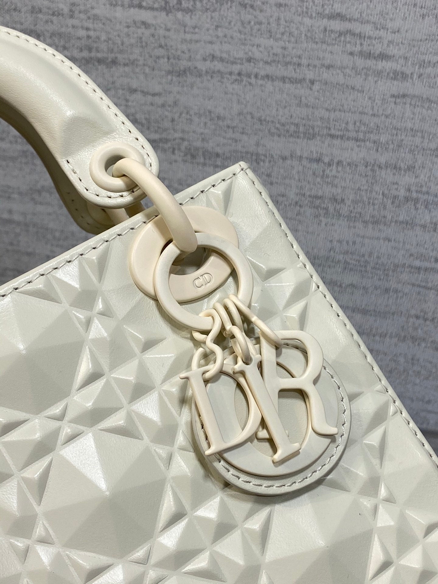 DO Mini Lady Bag  Matte White Diamond Pattern Calfskin