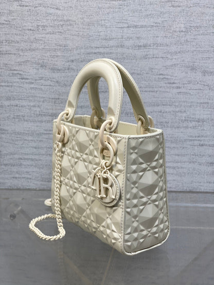 DO Mini Lady Bag  Matte White Diamond Pattern Calfskin