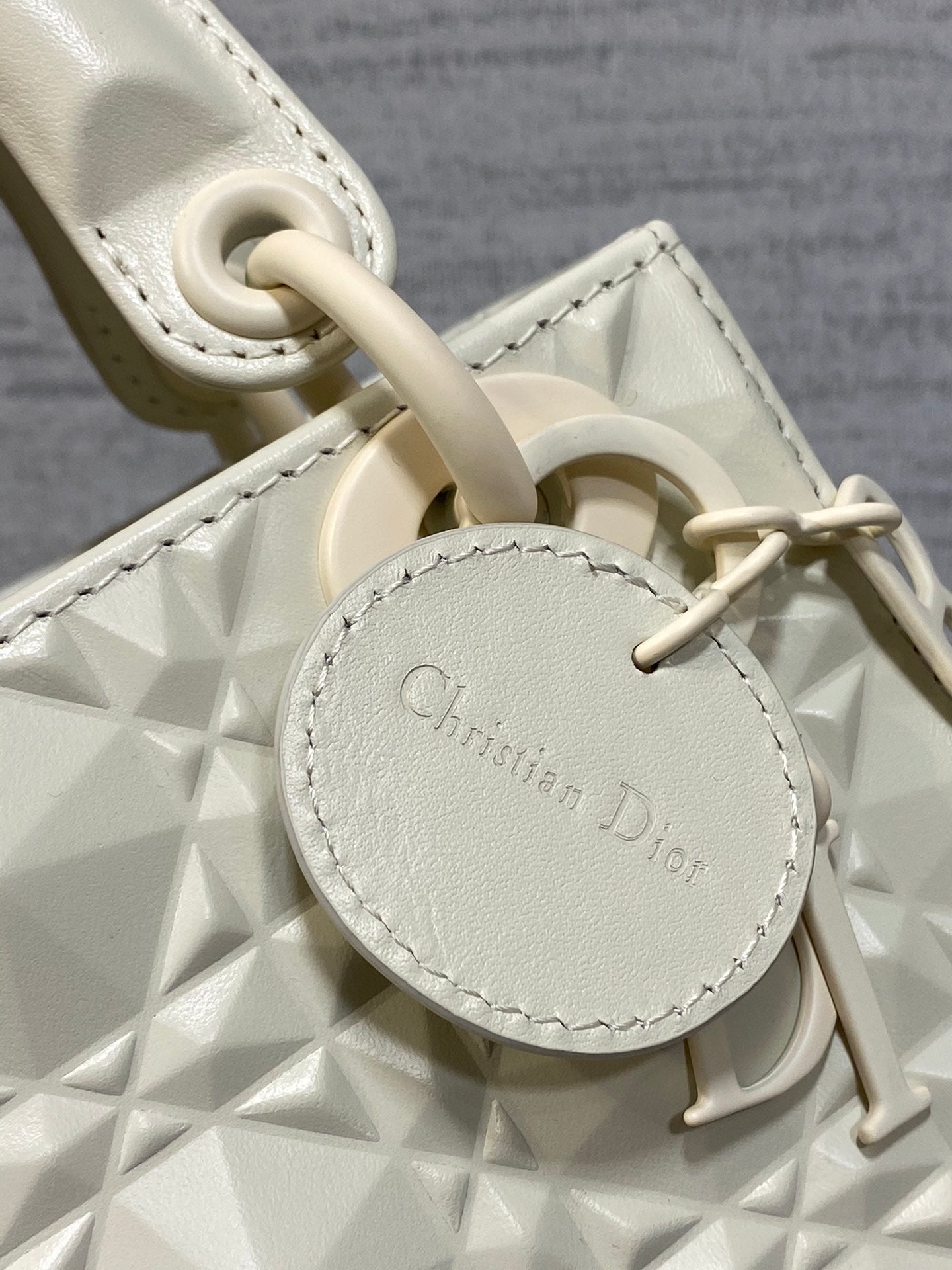 DO Mini Lady Bag  Matte White Diamond Pattern Calfskin