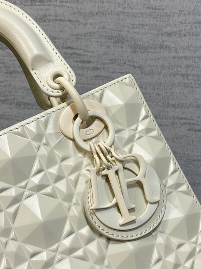 DO Mini Lady Bag  Matte White Diamond Pattern Calfskin