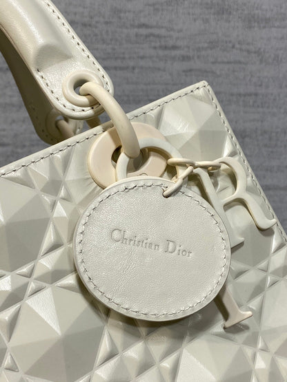 DO Mini Lady Bag  Matte White Diamond Pattern Calfskin