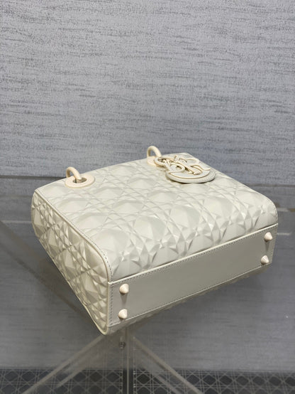 DO Mini Lady Bag  Matte White Diamond Pattern Calfskin