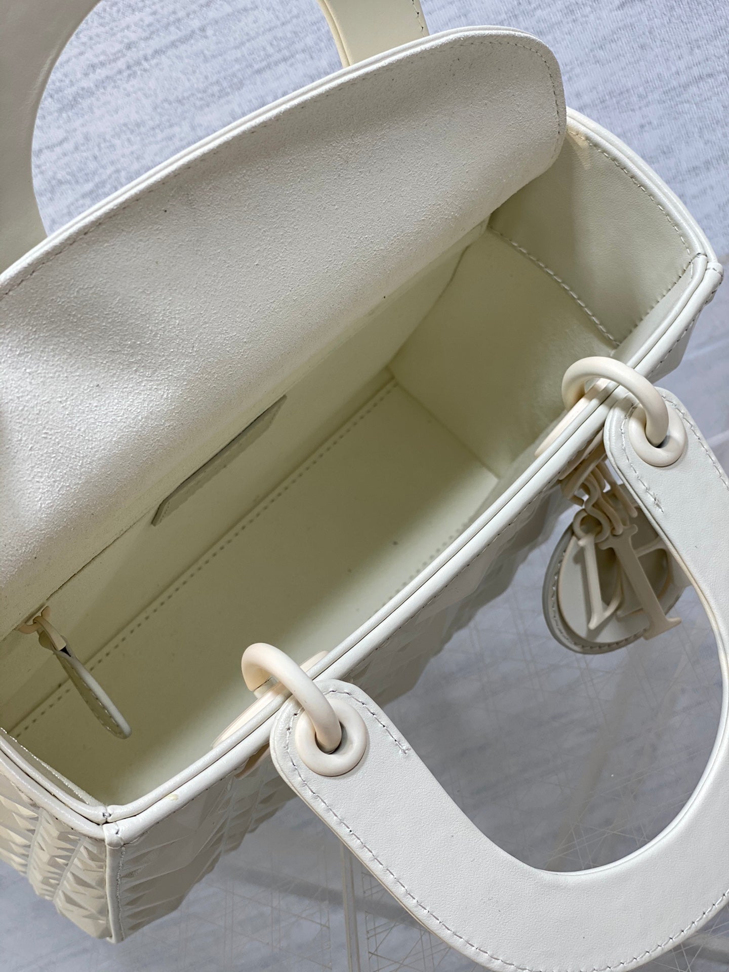 DO Mini Lady Bag  Matte White Diamond Pattern Calfskin