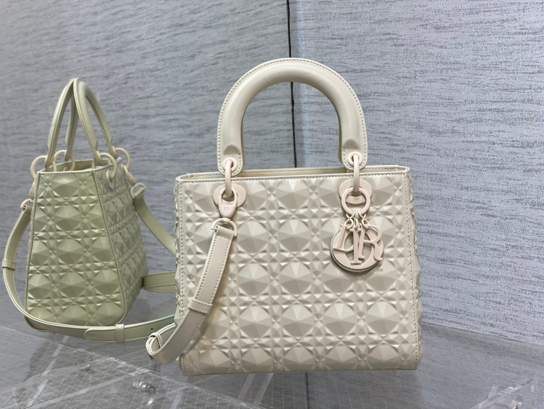 DO Mini Lady Bag  Matte White Diamond Pattern Calfskin