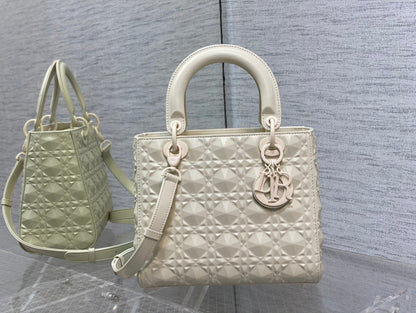 DO Mini Lady Bag  Matte White Diamond Pattern Calfskin