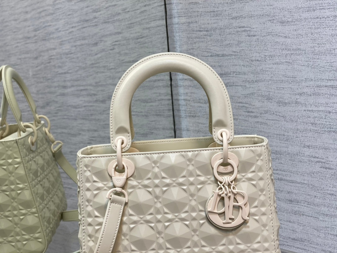 DO Mini Lady Bag  Matte White Diamond Pattern Calfskin