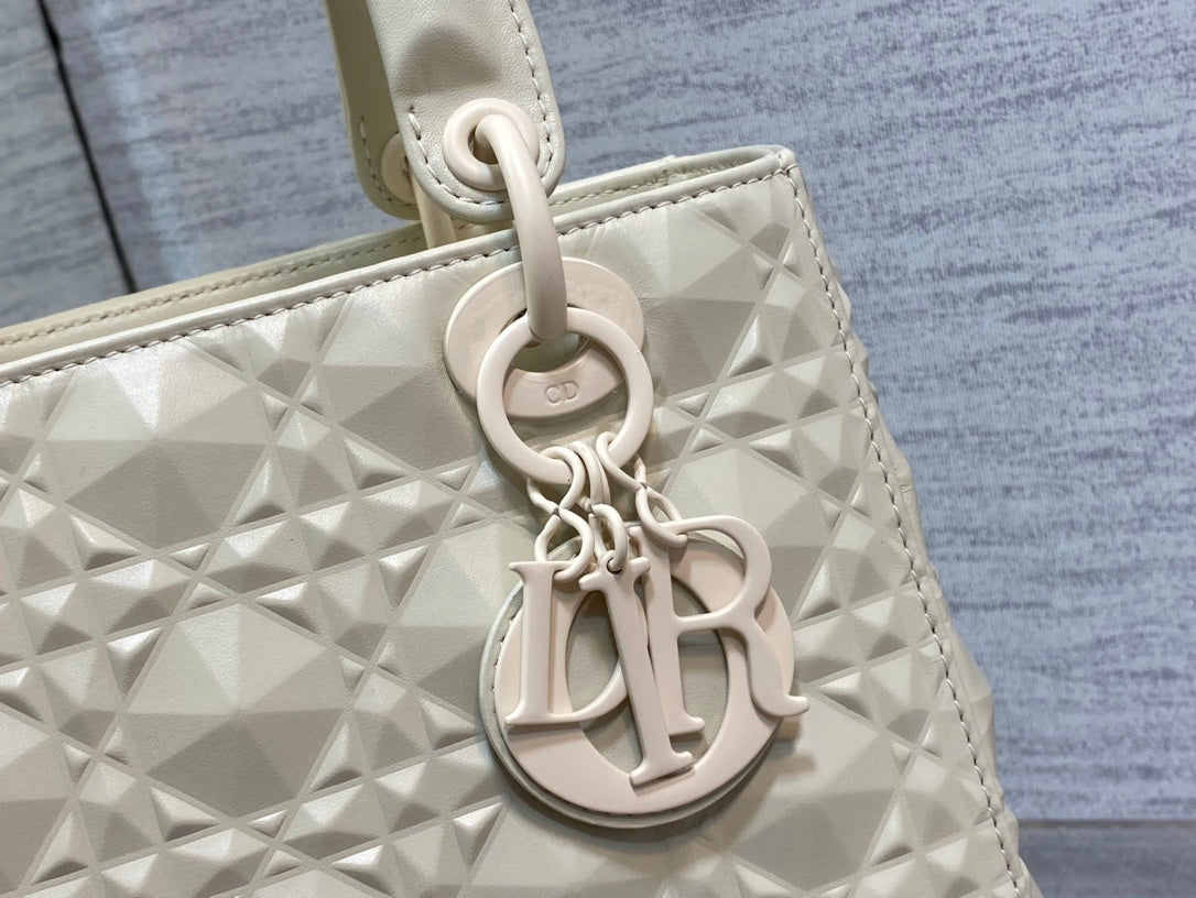 DO Mini Lady Bag  Matte White Diamond Pattern Calfskin