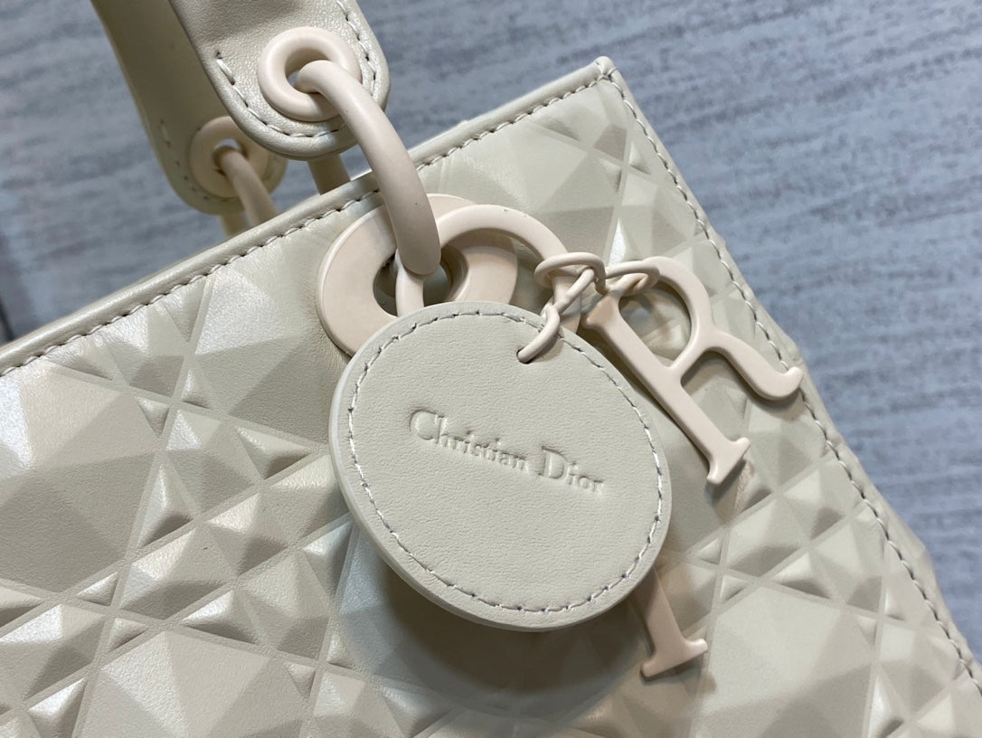 DO Mini Lady Bag  Matte White Diamond Pattern Calfskin