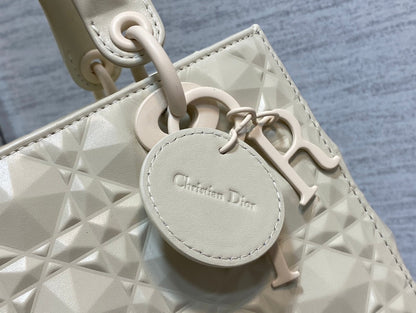DO Mini Lady Bag  Matte White Diamond Pattern Calfskin