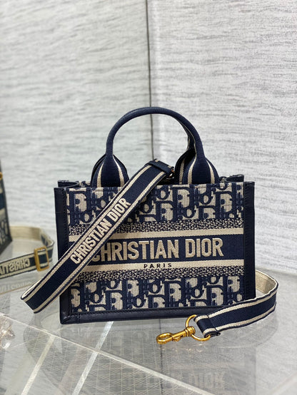 DO  Book Tote Bag Blue Di0r Oblique Embroidery and Calfskin