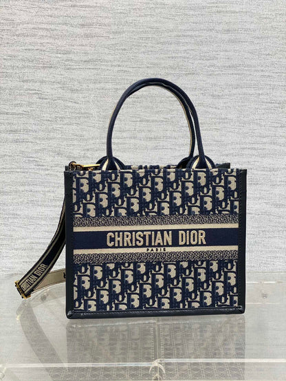 DO  Book Tote Bag Blue Di0r Oblique Embroidery and Calfskin