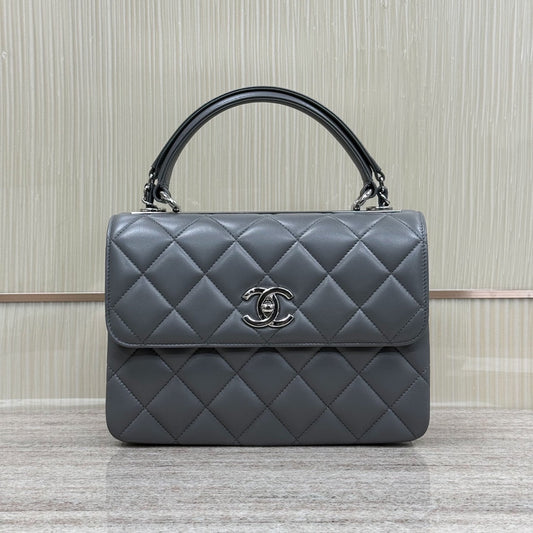 CH FLAP BAG WITH TOP HANDLE Trendy cc Lambskin Gray