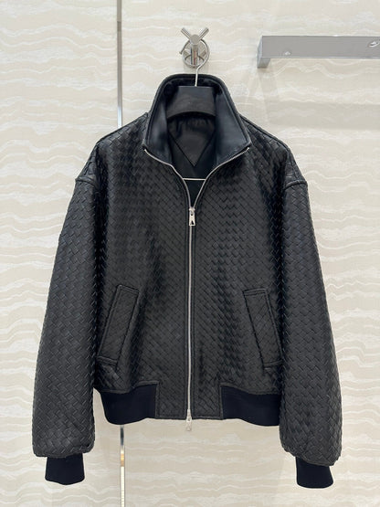 Bo 24fw woven leather jacket