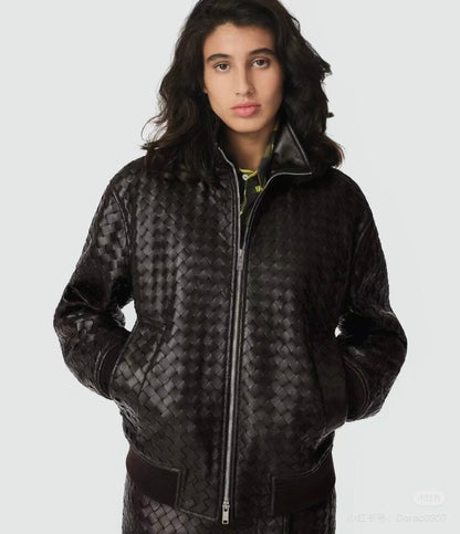 Bo 24fw woven leather jacket