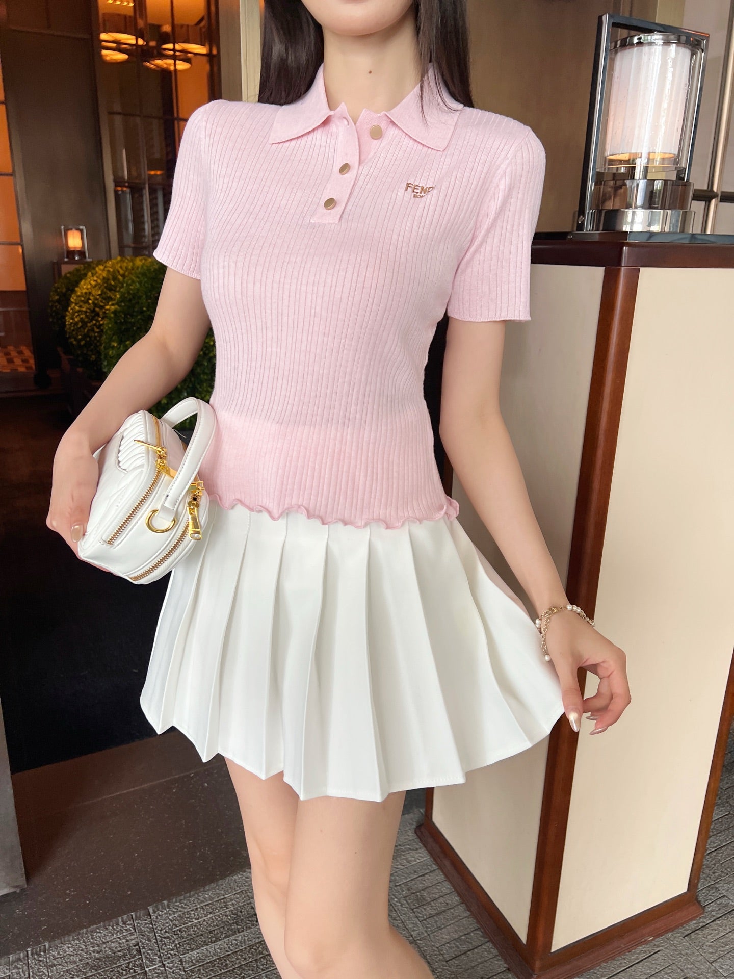 Fe 25ss knitted polo shirt