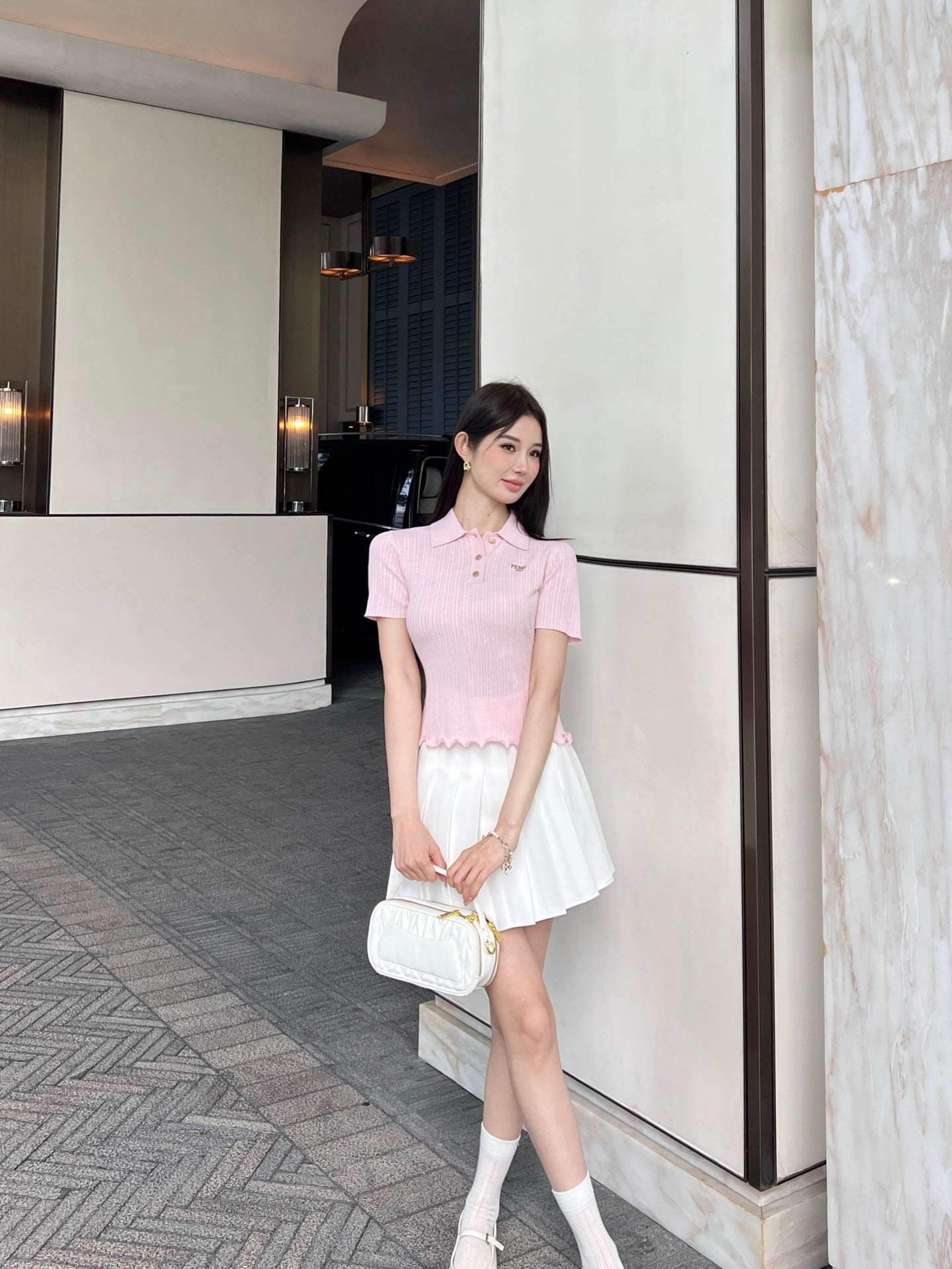 Fe 25ss knitted polo shirt