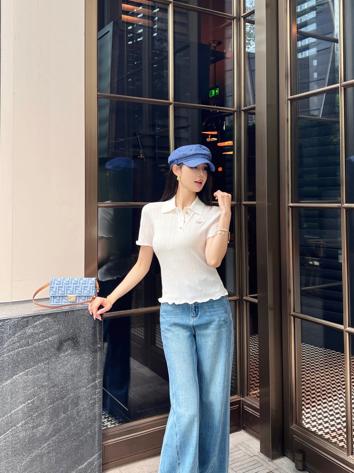 Fe 25ss knitted polo shirt