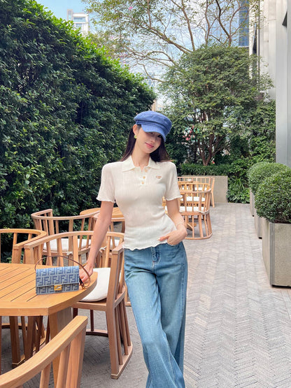 Fe 25ss knitted polo shirt